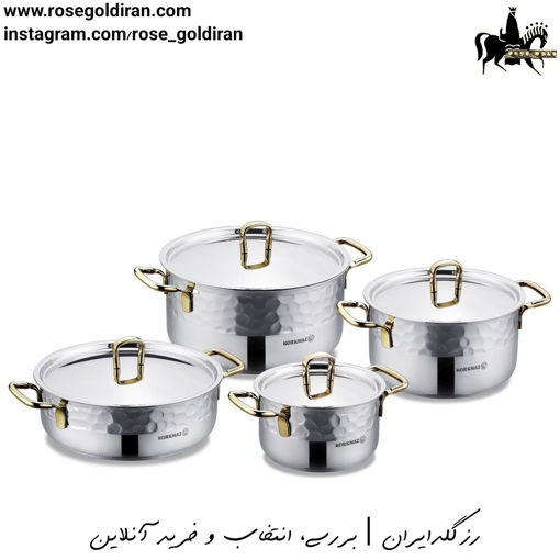 سرویس 8 پارچه استیل کرکماز مدل ارنا (دسته طلایی)