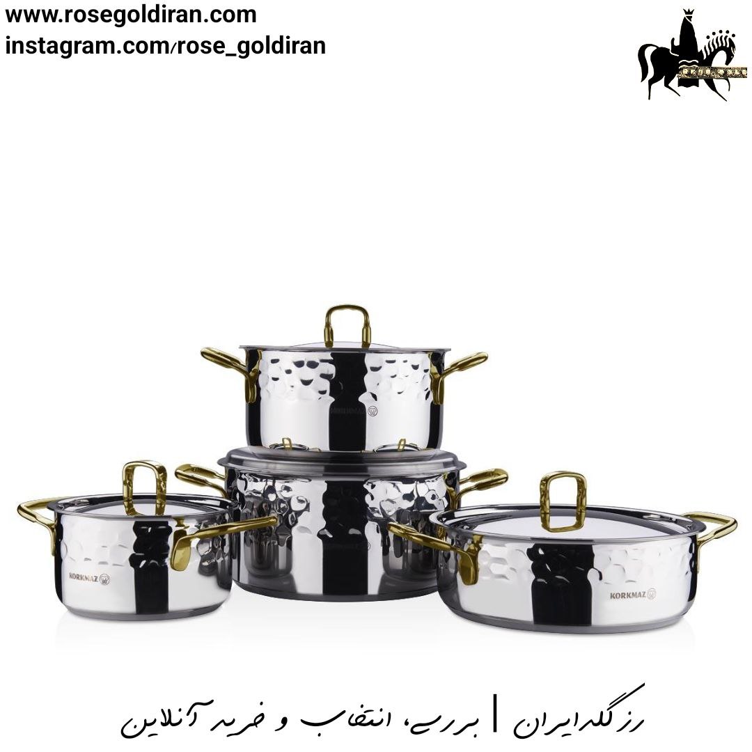 سرویس 8 پارچه استیل کرکماز مدل ارنا (دسته طلایی)